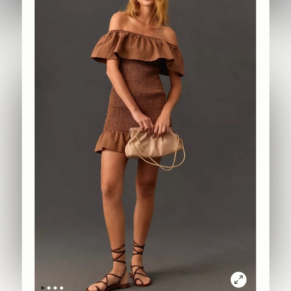 By Anthropologie Off-The-Shoulder Smocked Mini Dress - Picture 1 of 7